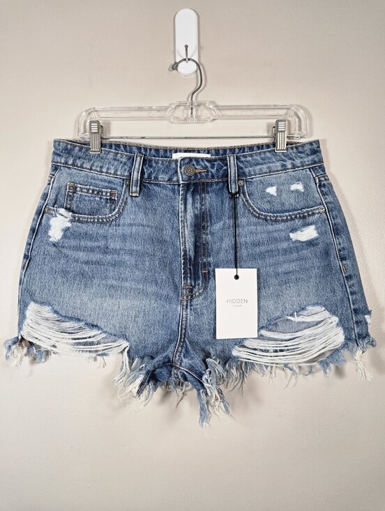 Hidden Pants - Hidden Light Blue High-Rise Distressed Denim Shorts, Size L ~ NWT
